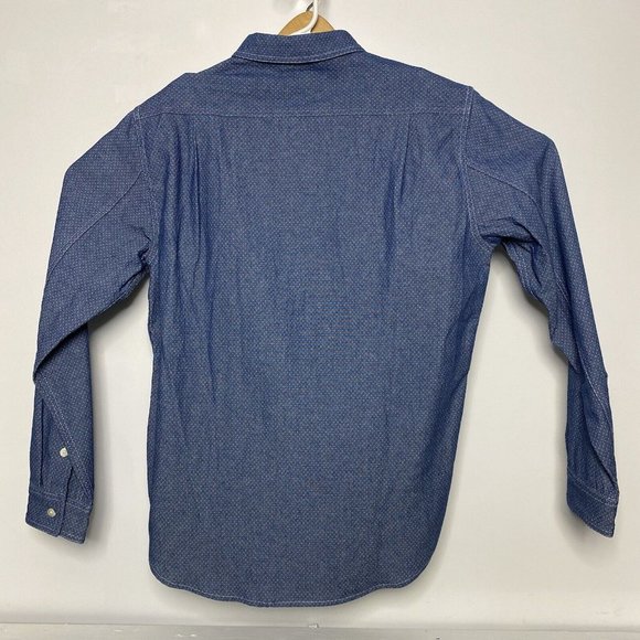NWT TWO SON Mens Blue Denim White Speckled L/S Cotton Button Down Large L - Picture 5 of 6